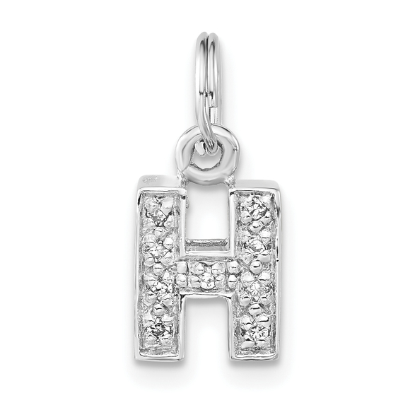 Sterling Silver Polished CZ Initial H Charm - Picture 1 of 4